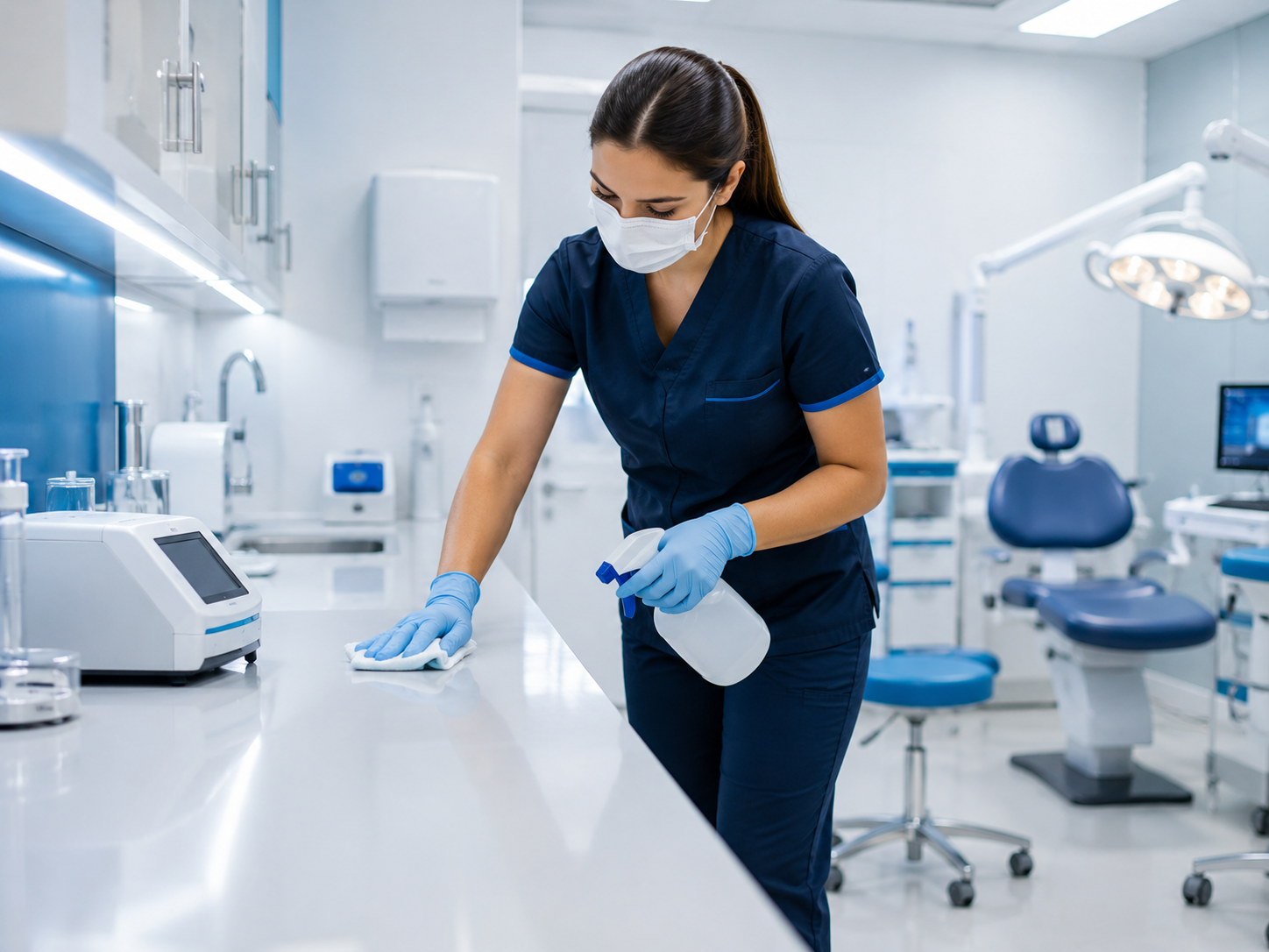 Limpeza profissional em clínica ou laboratório com padrão cuidadoso